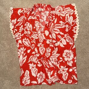 ENTRO Orange Floral Blouse small